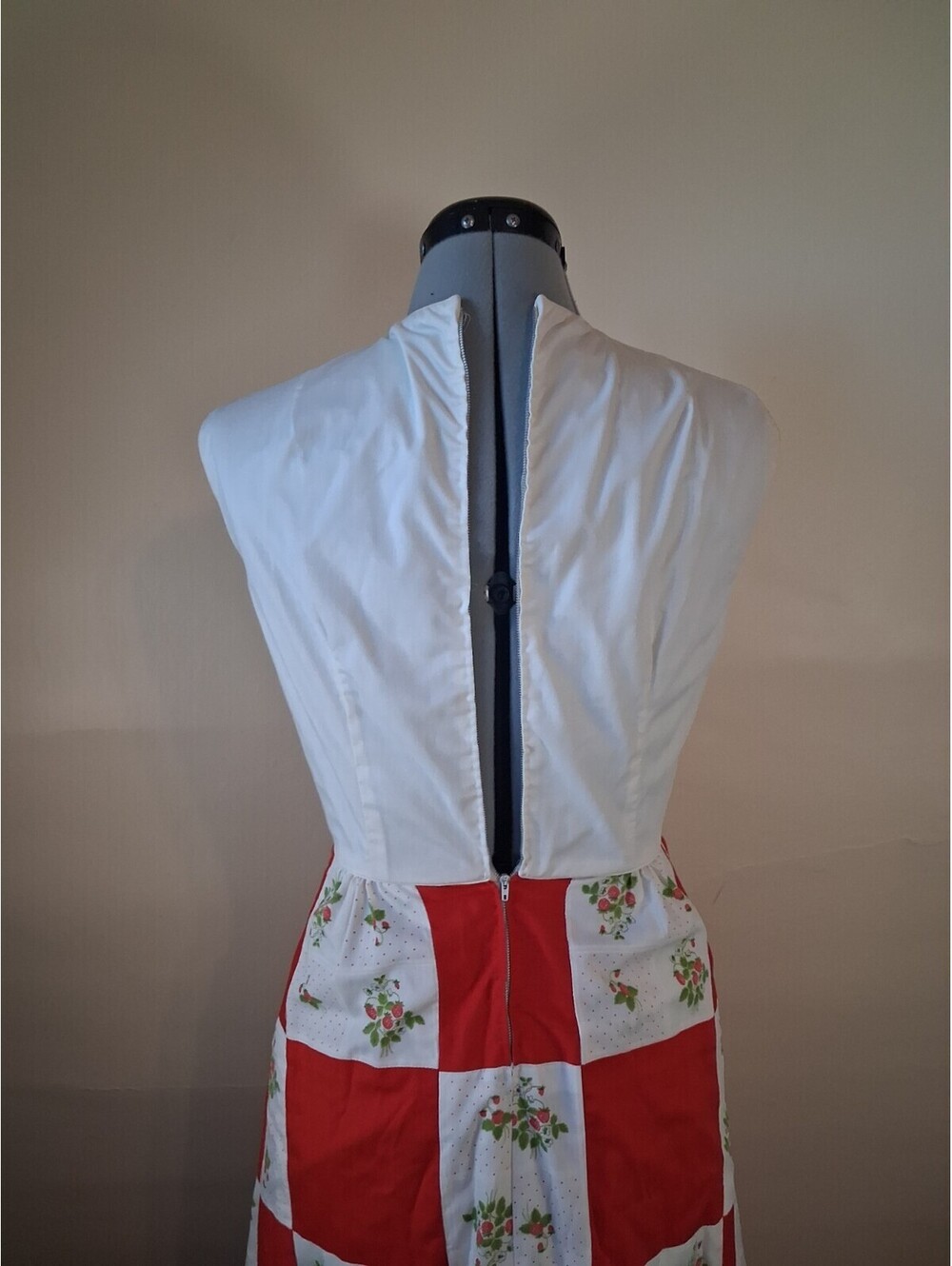 1970s Vintage Dress, Strawberry Checkered Sun Dress, Maxi Patchwork Dress Sz S - Picture 8 of 9